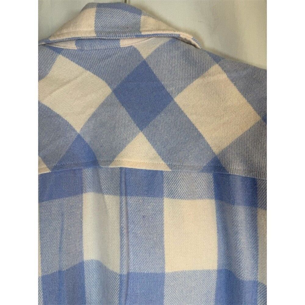 HFX Shacket Shirt Jacket Womens Size S Blue & Cream Plaid Snap Front Cozy - Picture 15 of 15